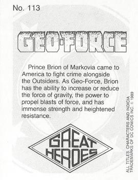 1989 DC Comics Backing Board Cards #113 Geo-Force Back