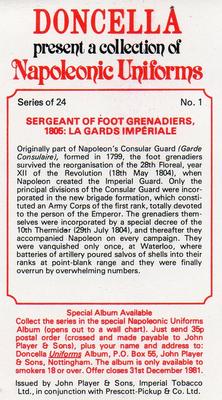 1979 Player's Doncella Napoleonic Uniforms #1 Sergeant of Foot Grenadiers, 1806: La Gards Impériale Back
