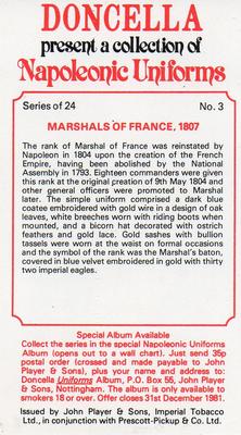 1979 Player's Doncella Napoleonic Uniforms #3 Marshals of France, 1807 Back