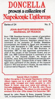 1979 Player's Doncella Napoleonic Uniforms #5 Jean-Baptiste Bessieres, Marshal of France Back