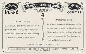 1952 Mills Famous British Ships Series 1 #4 Mayflower, 1620 Back