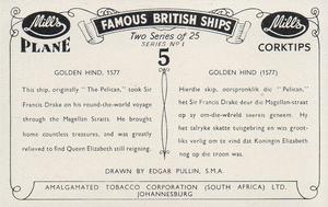 1952 Mills Famous British Ships Series 1 #5 Golden Hind, 1577 Back