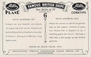 1952 Mills Famous British Ships Series 1 #6 Royal Sovereign, 1637 Back