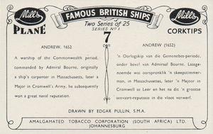 1952 Mills Famous British Ships Series 1 #7 Andrew, 1652 Back