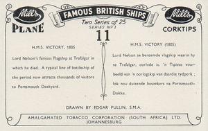 1952 Mills Famous British Ships Series 1 #11 H.M.S. Victory, 1805 Back