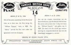 1952 Mills Famous British Ships Series 1 #14 Iberia (P. & O.), 1836 Back
