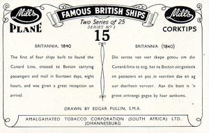 1952 Mills Famous British Ships Series 1 #15 Britannia, 1840 Back
