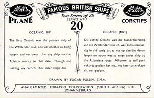 1952 Mills Famous British Ships Series 1 #20 Oceanic, 1871 Back