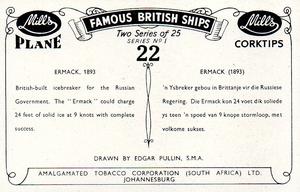 1952 Mills Famous British Ships Series 1 #22 Ermack, 1893 Back