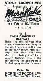1954 Morning Foods Mornflake Oats World Locomotives #8 Swiss Funicular Railway Back