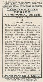 1937 Player's Coronation Series : Ceremonial Dress #3 A Royal Duke Back