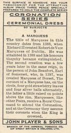 1937 Player's Coronation Series : Ceremonial Dress #9 A Marquess Back