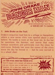 1965 Somportex Danger Man #7 John Drake on the Trail. Back