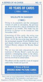 1994 Brooke Bond 40 Years of Cards (Black Back) - Dark Blue Back #12 Wildlife in Danger Back