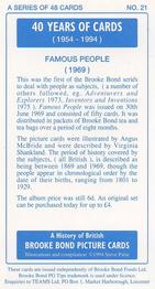 1994 Brooke Bond 40 Years of Cards (Black Back) - Dark Blue Back #21 Famous People Back
