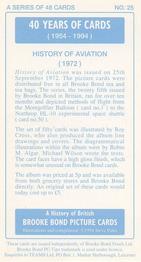1994 Brooke Bond 40 Years of Cards (Black Back) - Light Blue Back #25 History of Aviation Back