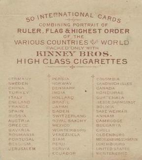 1888 Kinney Brothers International (N238) #NNO Brazil Back