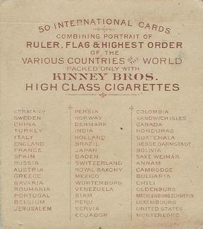 1888 Kinney Brothers International (N238) #NNO Ecuador Back