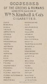 1889 W.S. Kimball & Co. Goddesses of Greeks & Romans (N188) #NNO Aurora Back