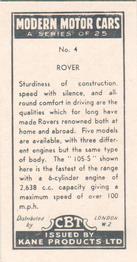 1959 Kane Products Modern Motor Cars #4 Rover Back
