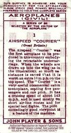 1990 Imperial Tobacco Ltd. 1935 Player's Aeroplanes (Civil) (Reprint) #1 Airspeed “Courier“ (Great Britain) Back