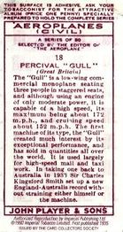 1990 Imperial Tobacco Ltd. 1935 Player's Aeroplanes (Civil) (Reprint) #18 Percival “Gull” (Great Britain) Back