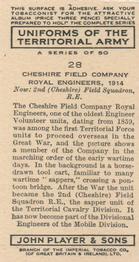 1939 Player's Uniforms of the Territorial Army #28 Cheshire Field Company Royal Engineers 1914 Back