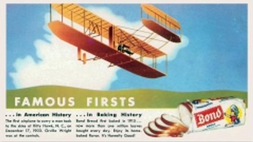 1950 Bond Bread Famous Firsts (D280-3) #NNO America's First Airplane to Carry a Man Front