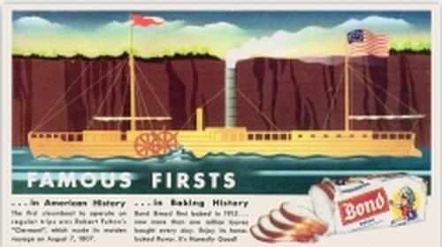 1950 Bond Bread Famous Firsts (D280-3) #NNO America's First Steamboat to Operate Regular Trips Front
