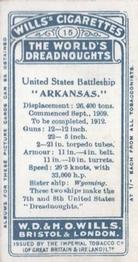 1910 Wills's The World's Dreadnoughts #15 Arkansas Back
