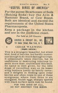 1936 Church & Dwight Useful Birds of America Eighth Series (J9-4) #5 Cedar Waxwing Back
