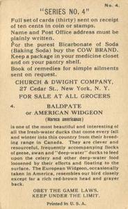1924 Church & Dwight Useful Birds of America Fourth Series (J8) #4 American Widgeon Back