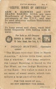 1928 Church & Dwight Useful Birds of America Fifth Series (J9-1) #5 Indigo Bunting Back