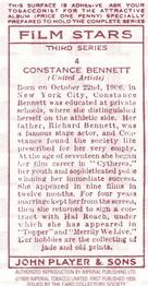 1989 Card Collectors Society 1938 Film Stars Third Series (reprint) #4 Constance Bennett Back