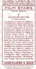 1989 Card Collectors Society 1938 Film Stars Third Series (reprint) #5 Charles Boyer Back