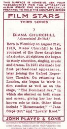 1989 Card Collectors Society 1938 Film Stars Third Series (reprint) #7 Diana Churchill Back