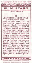 1989 Card Collectors Society 1938 Film Stars Third Series (reprint) #26 Jeanette Macdonald Back