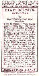 1989 Card Collectors Society 1938 Film Stars Third Series (reprint) #29 Raymond Massey Back