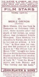 1989 Card Collectors Society 1938 Film Stars Third Series (reprint) #33 Merle Oberon Back