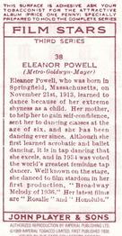 1989 Card Collectors Society 1938 Film Stars Third Series (reprint) #38 Eleanor Powell Back