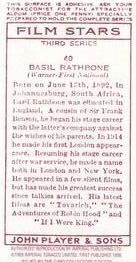 1989 Card Collectors Society 1938 Film Stars Third Series (reprint) #40 Basil Rathbone Back