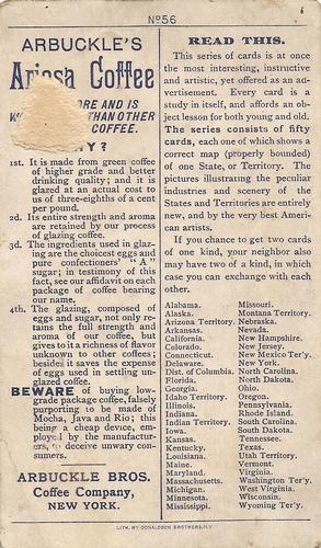 1889 Arbuckle's Coffee Illustrated Atlas of U.S. (K6) #56 Maryland Back