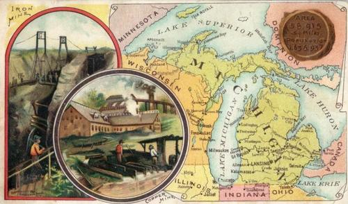 1889 Arbuckle's Coffee Illustrated Atlas of U.S. (K6) #63 Michigan Front