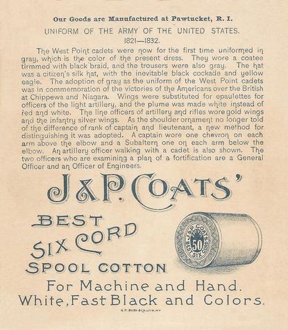 1895 J&P Coats Uniforms of the US Army (H606) #NNO 1821-1832 Back