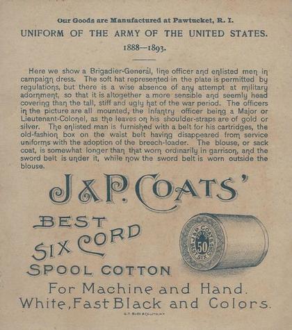 1895 J&P Coats Uniforms of the US Army (H606) #NNO 1888-1893 Campaign Dress Back