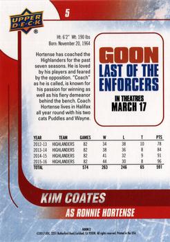 2017 Upper Deck Goon Last of the Enforcers #5 Kim Coates Back