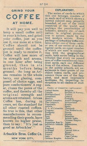 1889 Arbuckle's Coffee Principle Nations of the World (K3) #54 Venezuela Back