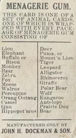 1910 Dockman & Son Menagerie Gum (E26) #NNO Hippopotamus Back