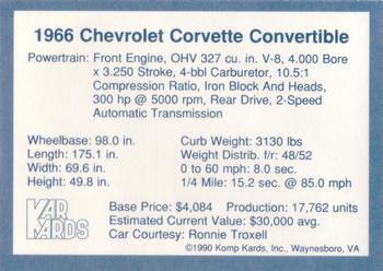 1990 Komp Kards - Kar Kards #NNO 1966 Chevrolet Corvette Convertible Back
