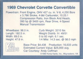 1990 Komp Kards - Kar Kards #NNO 1969 Chevrolet Corvette Convertible Back